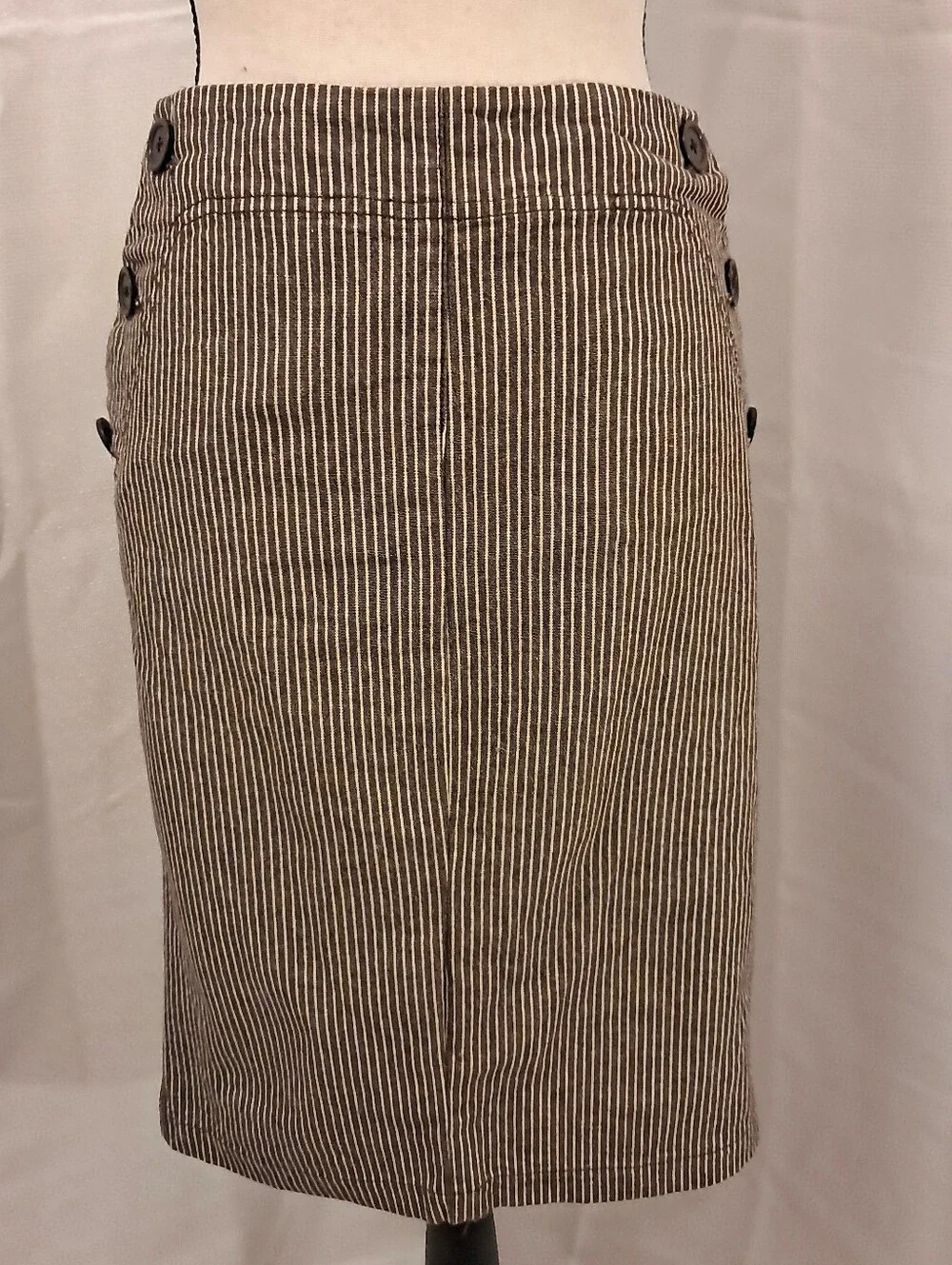 Dressbarn Brown Stripe Cotton Skirt Buttons Pockets Business Casual Preppy 12